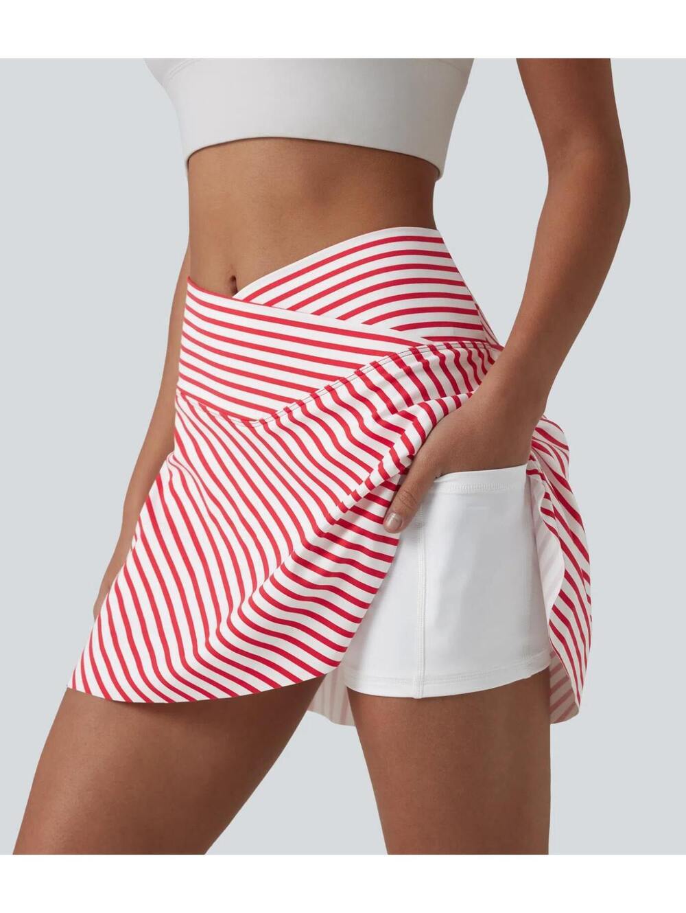 HALARA Crossover High Waisted 2-in-1 Stripes Mini Tennis Skirt [XS]